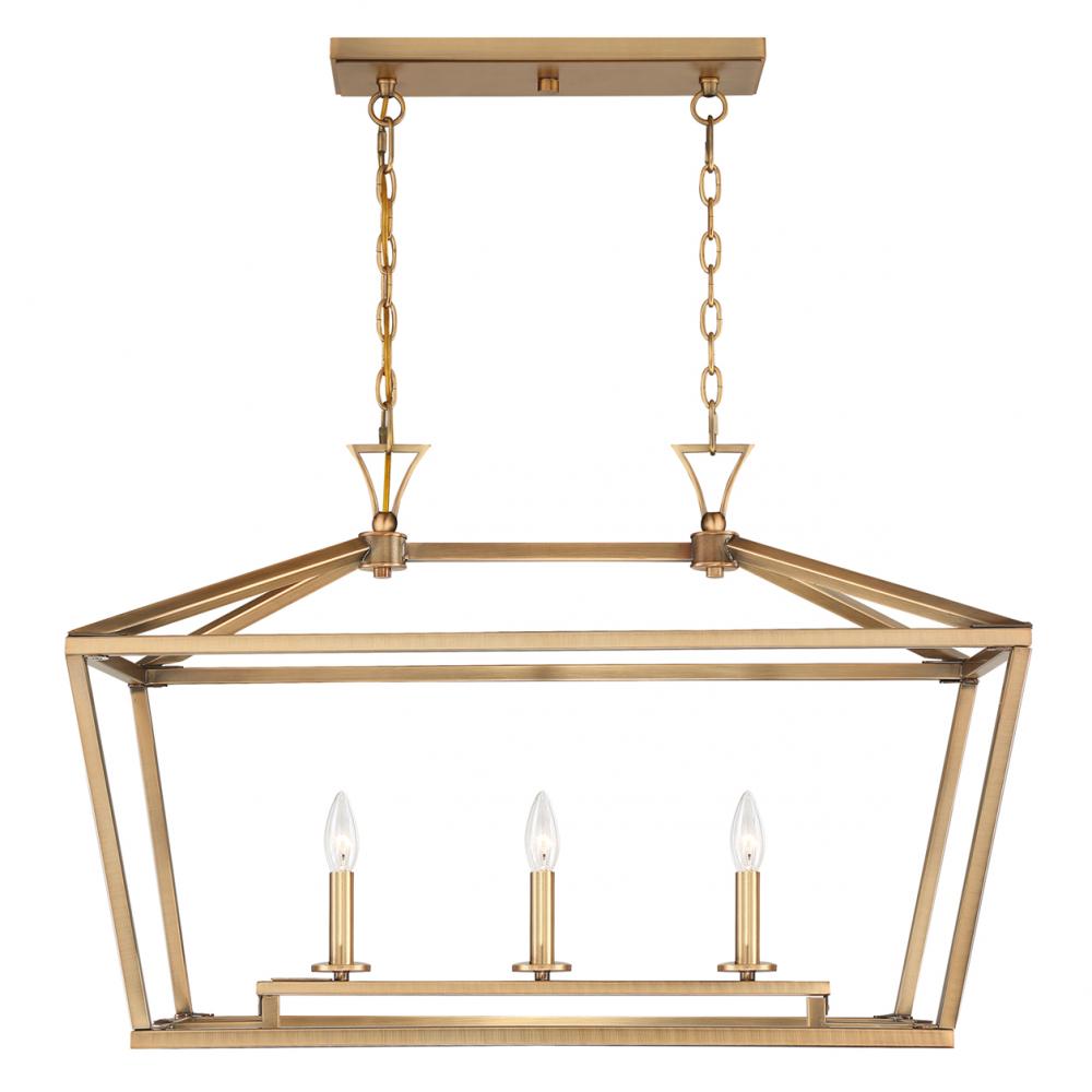 Townsend 3-Light Linear Chandelier in Warm Brass