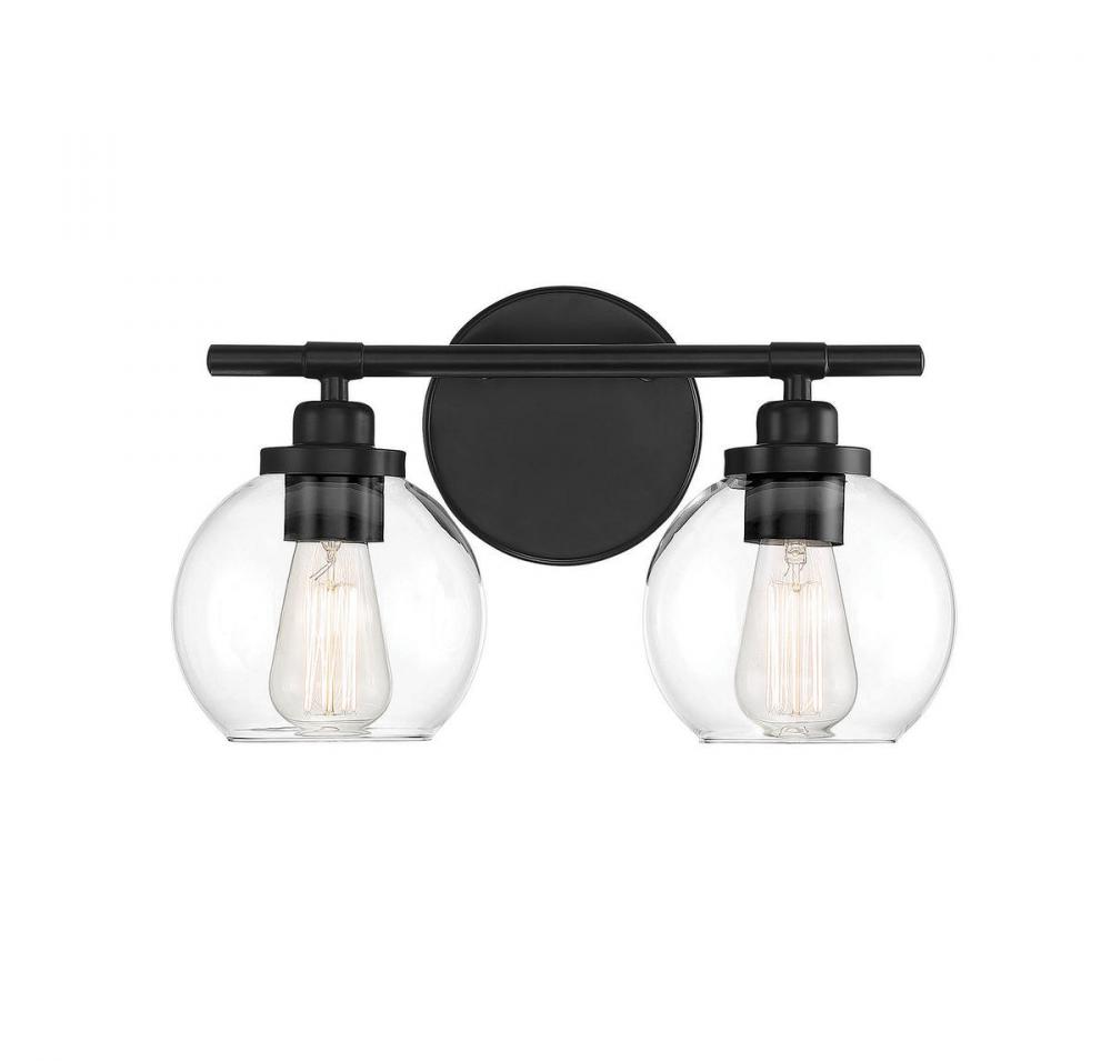 Carson 2-Light Bathroom Vanity Light in Matte Black