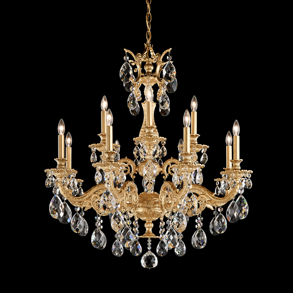 Milano 12 Light 120V Chandelier in Etruscan Gold with Heritage Handcut Crystal