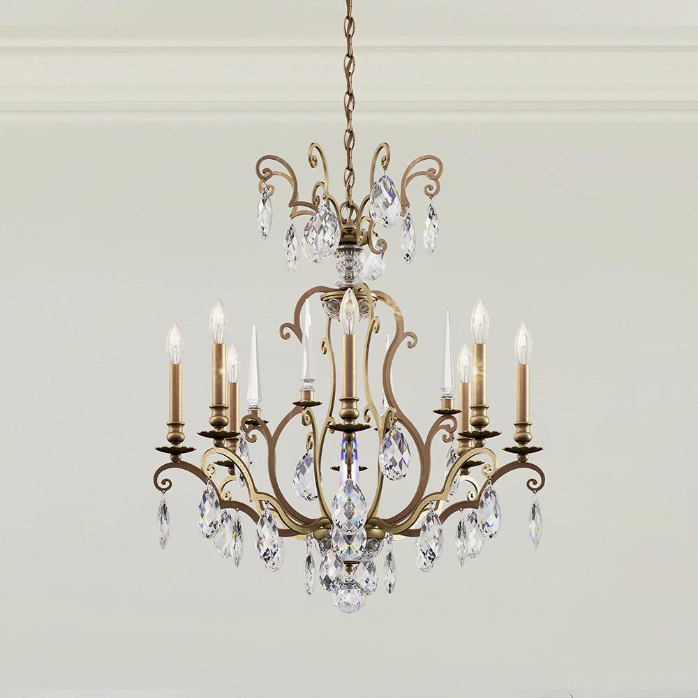 Renaissance Nouveau 8 Light 120V Chandelier in Etruscan Gold with Heritage Handcut Crystal