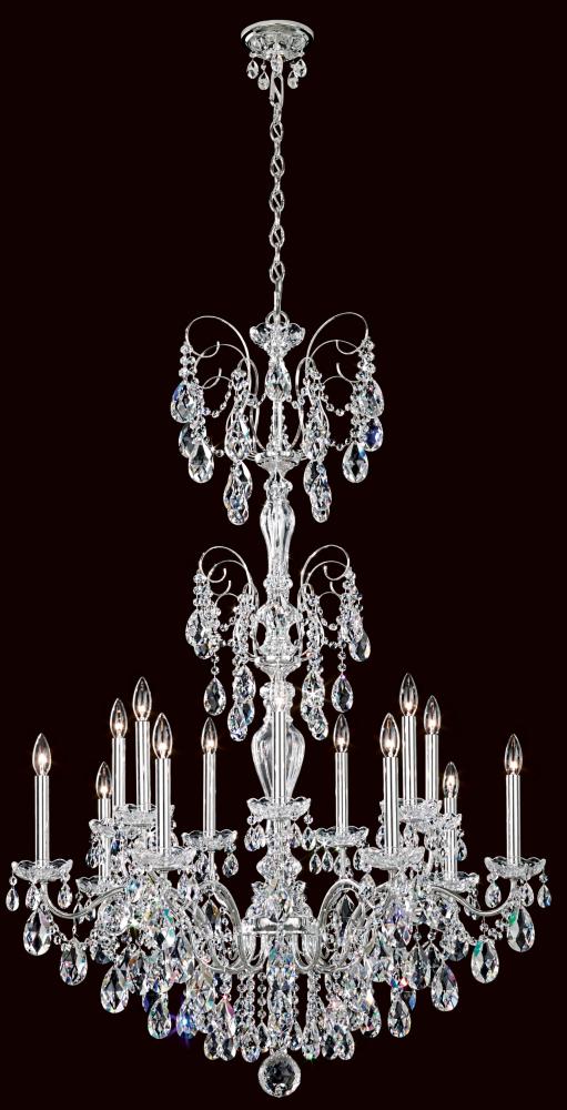 Sonatina 14 Light 120V Chandelier in Antique Silver with Heritage Handcut Crystal