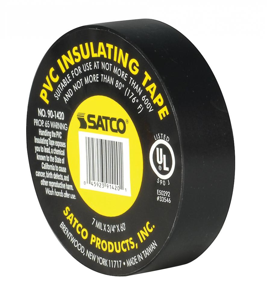 PVC Electrical Tape; 3/4" x 60 Foot; Black