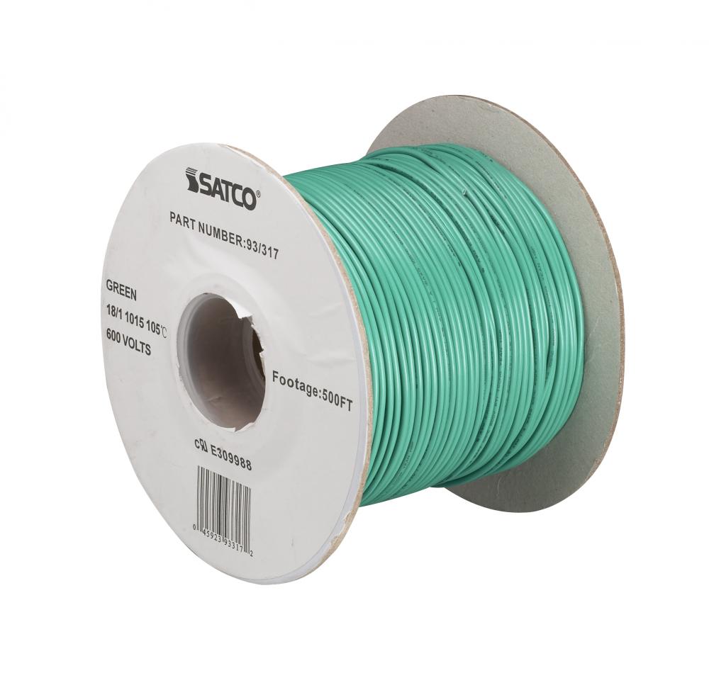 Lighting Bulk Wire; 18/1 Stranded AWM 105C UL 1015; 500 Foot/Spool; Green