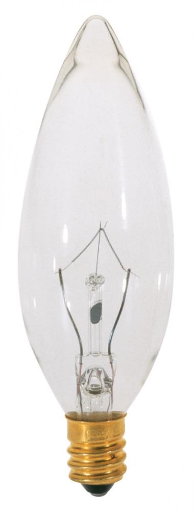 15 Watt BA9 1/2 Incandescent; Clear; 1500 Average rated hours; 105 Lumens; Candelabra base; 120 Volt