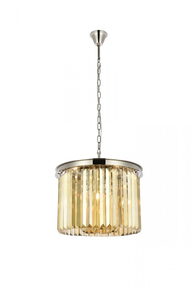 Sydney 6 light polished nickel Pendant Golden Teak (Smoky) Royal Cut Crystal