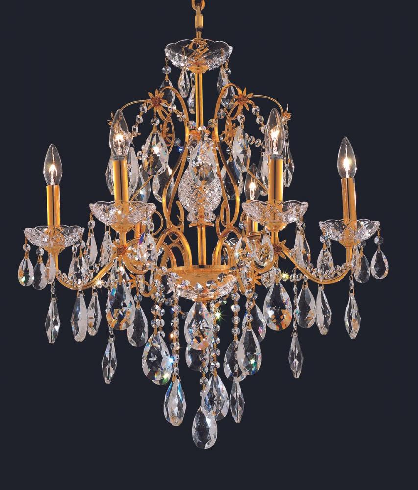 St. Francis 6 Light Gold Chandelier Clear Royal Cut Crystal