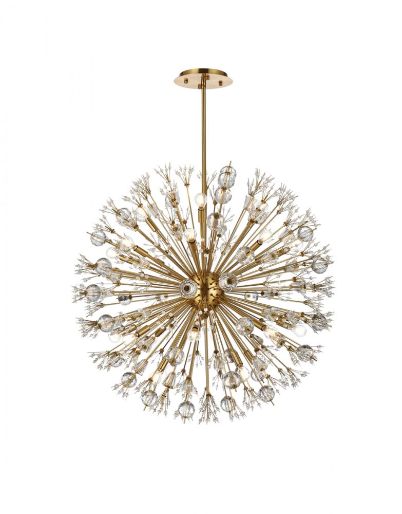 Vera 38 inch crystal starburst round pendant in gold