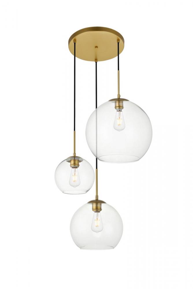 Baxter 3 Lights Brass Pendant With Clear Glass