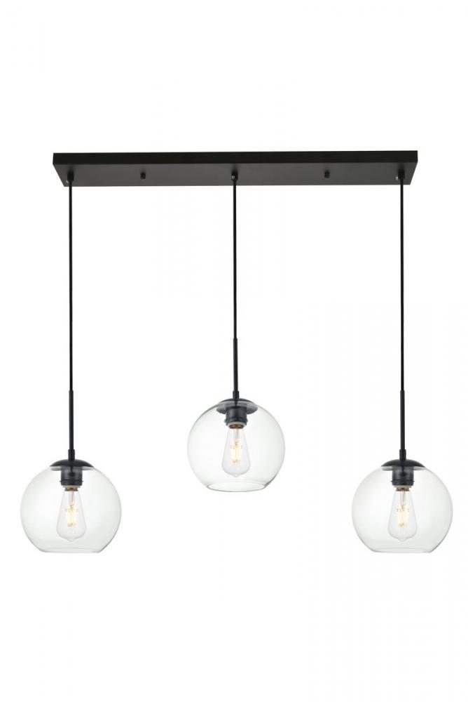 Baxter 3 Lights Black Pendant With Clear Glass