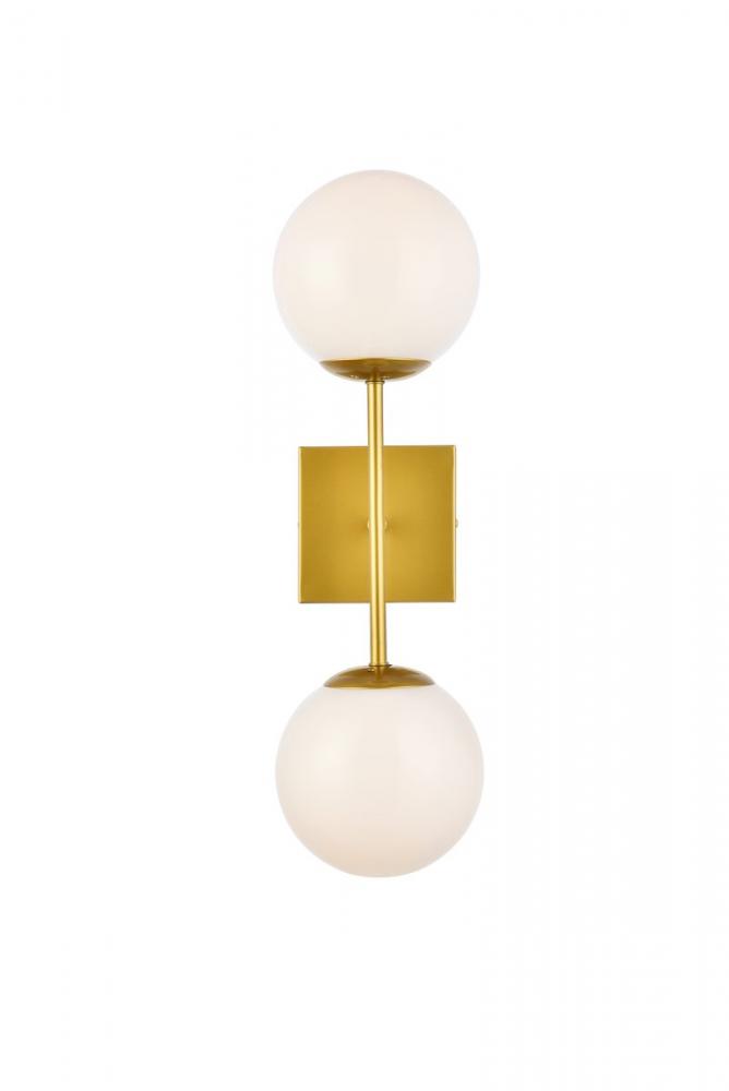 Neri 2 lights brass and white glass wall sconce