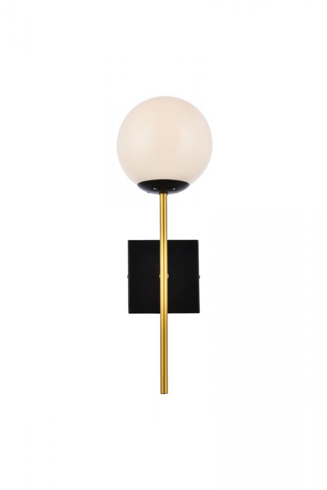 Neri 1 light black and brass and white glass wall sconce