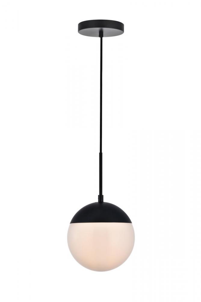 Eclipse 1 Light Black Pendant With Frosted White Glass