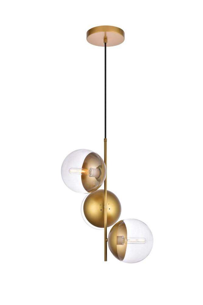 Eclipse 3 Lights Brass Pendant With Clear Glass