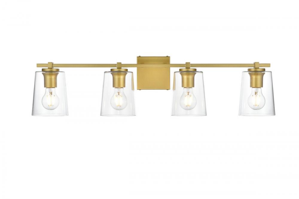 Kacey 4 light Brass and Clear Bath Sconce