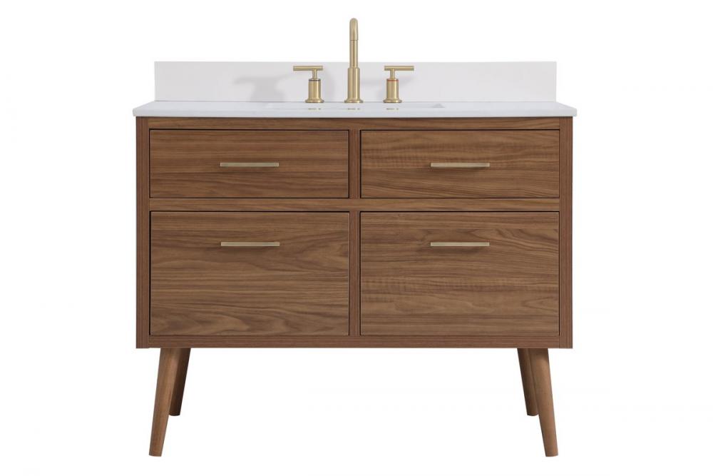 42 Inch Bathroom Vanity in Walnut Brown with Backsplash