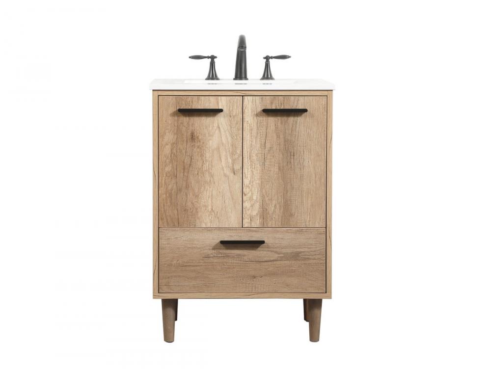 24 inch Single bathroom vanity in natural oak