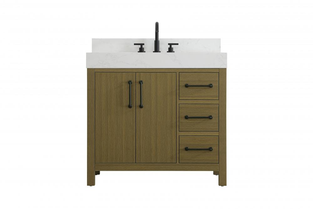 36 inch Single Bathroom Vanity In Chestnut Brown with backsplash