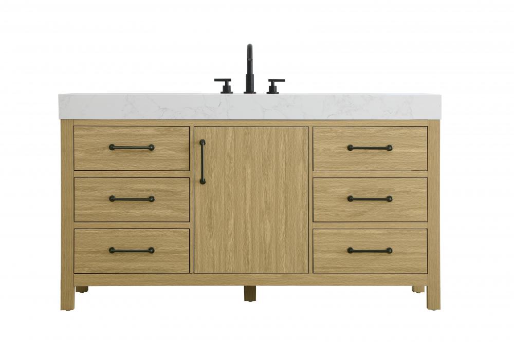 60 inch Single Bathroom Vanity In Honey Brown