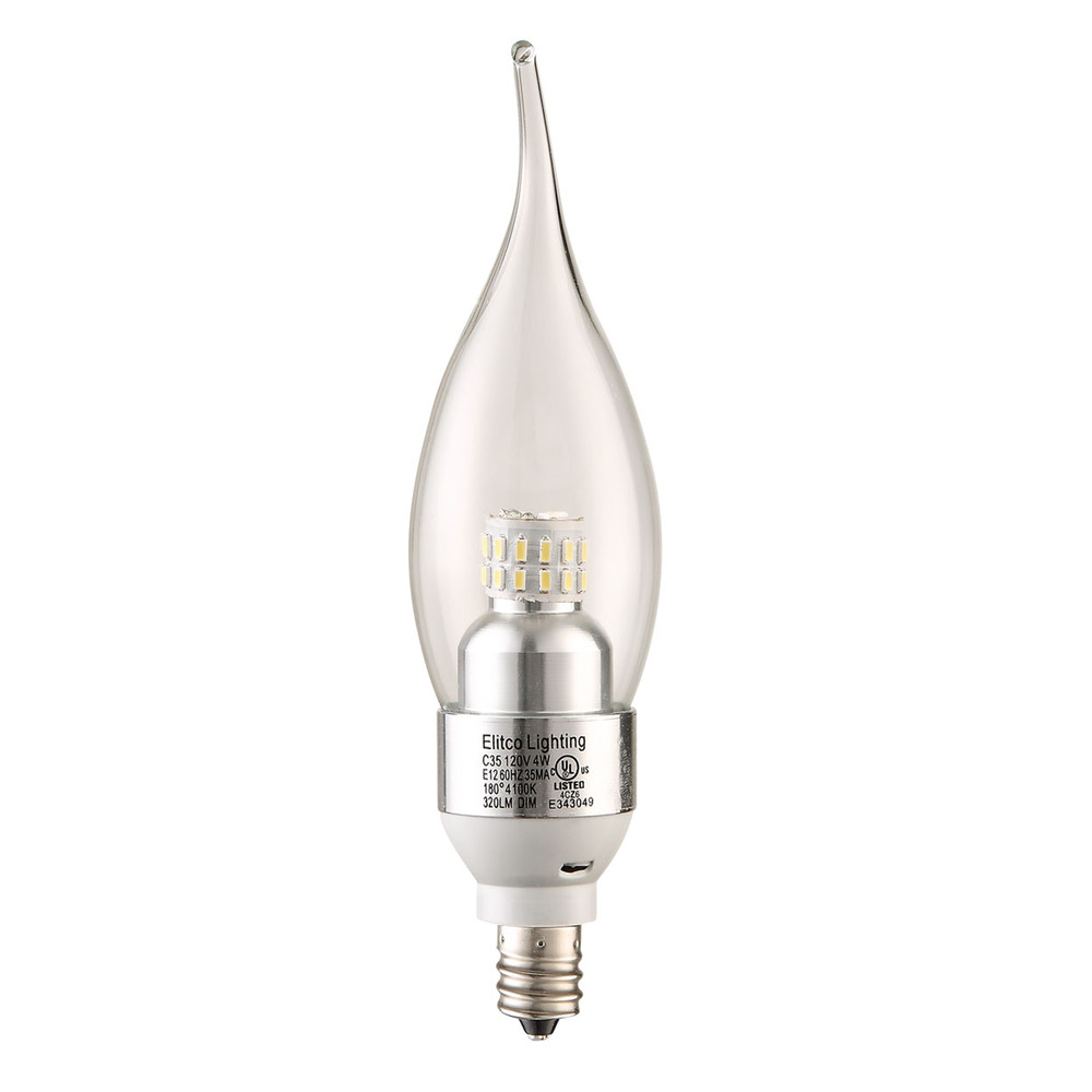 LED S30C35  E12 120V 4W 3000K 300LM  Dimmable CHROME