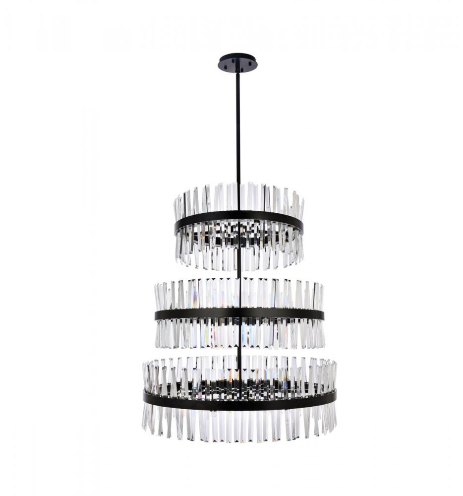 Serephina 36 Inch 3 Tiers Crystal Round Chandelier Light in Black