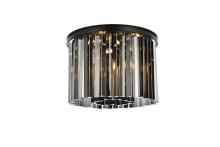 Elegant 1208F20MB-SS/RC - Sydney 6 light Matte Black Flush Mount Silver Shade (Grey) Royal Cut Crystal