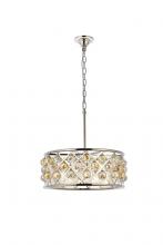 Elegant 1214D20PN-GT/RC - Madison 5 Light Polished Nickel Chandelier Golden Teak (Smoky) Royal Cut Crystal