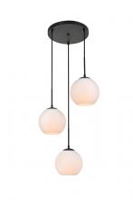 Elegant LD2209BK - Baxter 3 Lights Black Pendant With Frosted White Glass