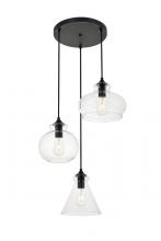 Elegant LD2247BK - Destry 3 Lights Black Pendant with Clear Glass