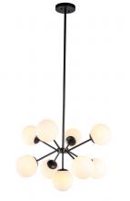 Elegant LD5028D27BK - Jupiter 9 Light Black and Frosted White Glass Pendant