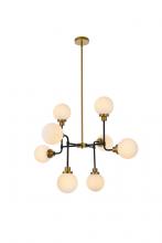 Elegant LD7038D36BRB - Hanson 8 lights pendant in black with brass with frosted shade