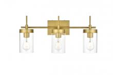 Elegant LD7319W24BRA - Benny 3 Light Brass and Clear Bath Sconce