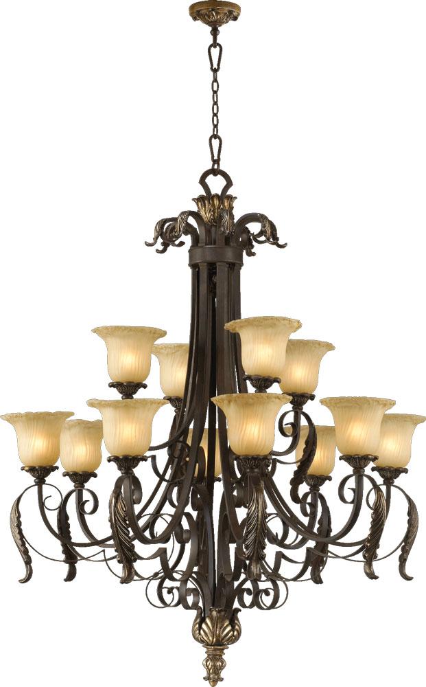 Twelve Light Amber Scavo Glass Toasted Sienna With Golden Fawn Up Chandelier